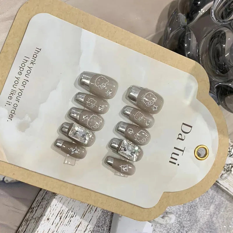 10 Pcs Wearing False Nails Fake Nails Pure Handmade 【Barbie】 Complimentary Nail Enhancement Kit -  - DYAVOR®
