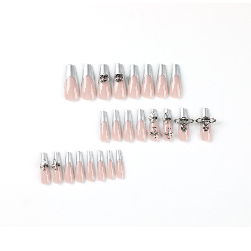 Silver Cross Press On Nails - - DYAVOR®