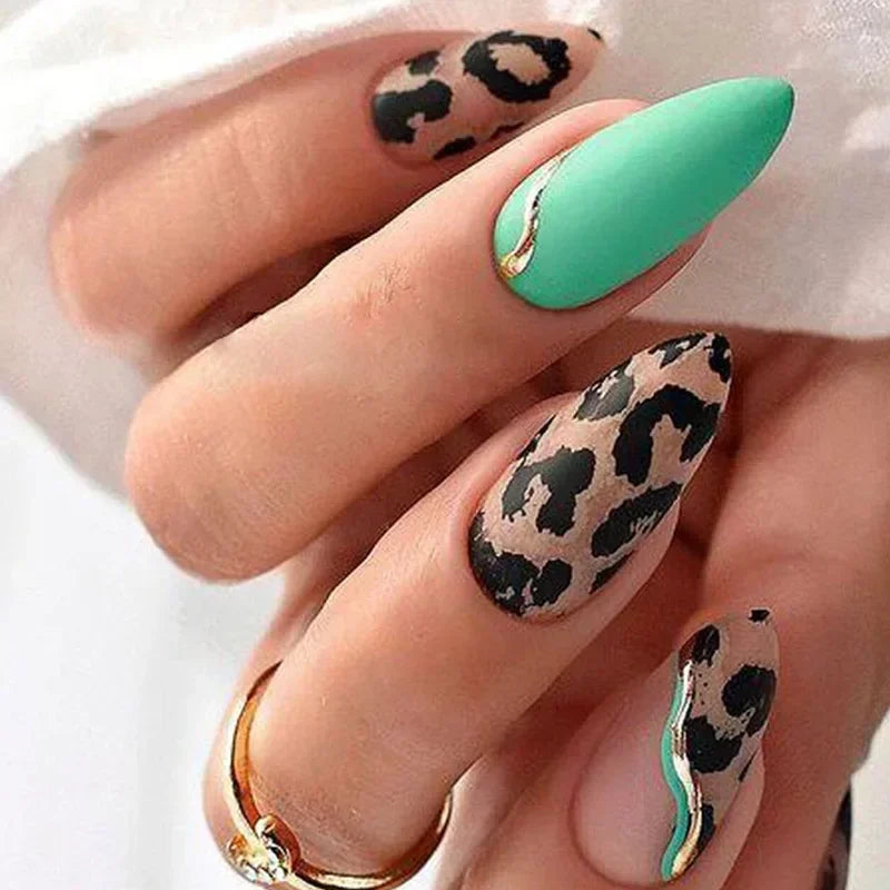 24Pcs Frosting False Nail almond with Golden Glitter Designs French Rhinestone Manicure Stiletto Fake Nails Set Press on Nails - - DYAVOR®