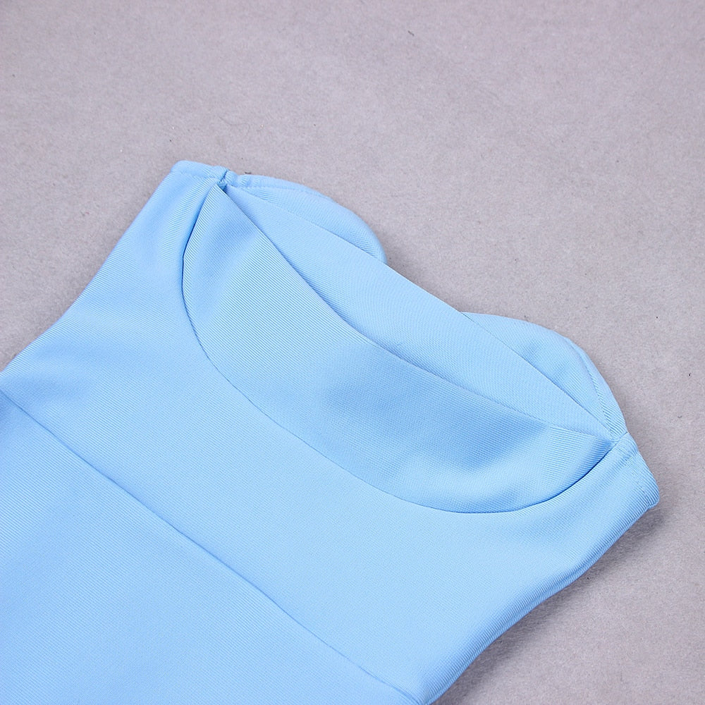Sky Blue Midi Dress with Open Shoulders - - DYAVOR®