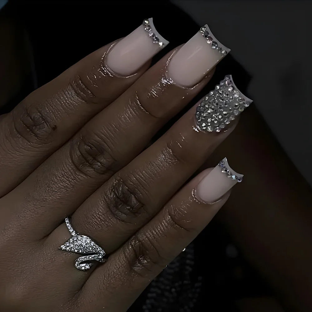 24pcs removeable false nails with glue Gradient Shinny brown coffin glitter Ballet press on nails long full cover fake nails tip
