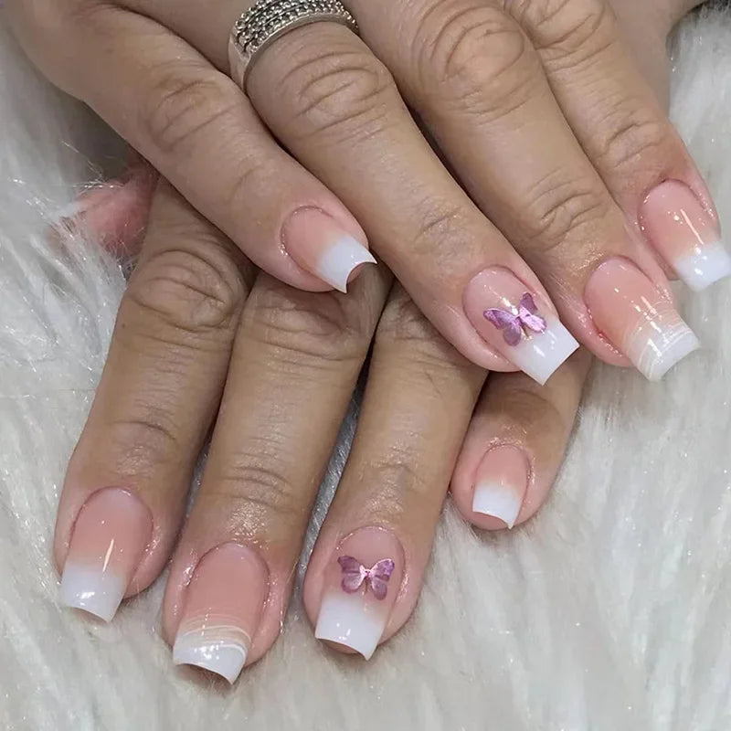 24pcs removeable false nails with glue Gradient Shinny brown coffin glitter Ballet press on nails long full cover fake nails tip