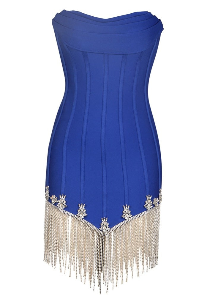Corset Mini Blue Dress with Rhinestone Threads - - DYAVOR®