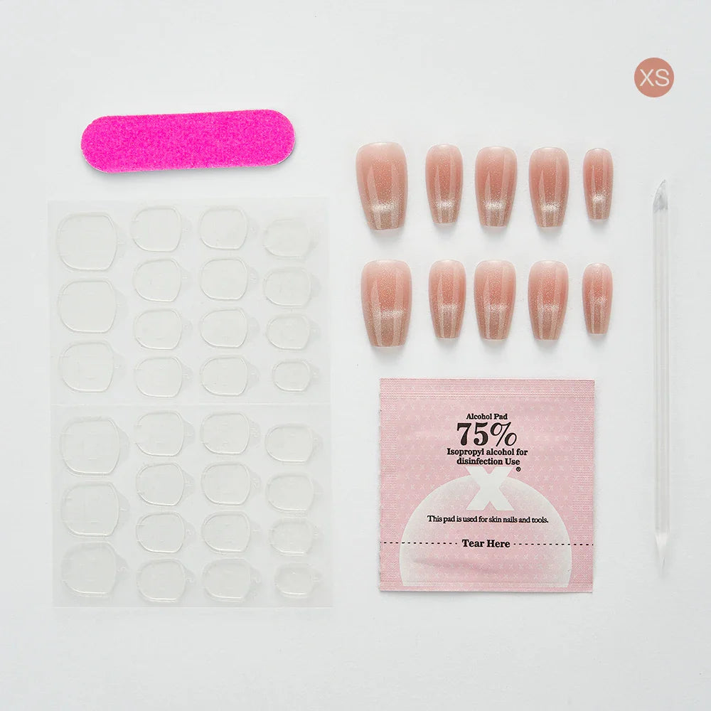 False Nails Set Short Press on False French Cat's Eye Style Nails Art Diamond Finished Fake Nails with Glue Stick-on - - DYAVOR®