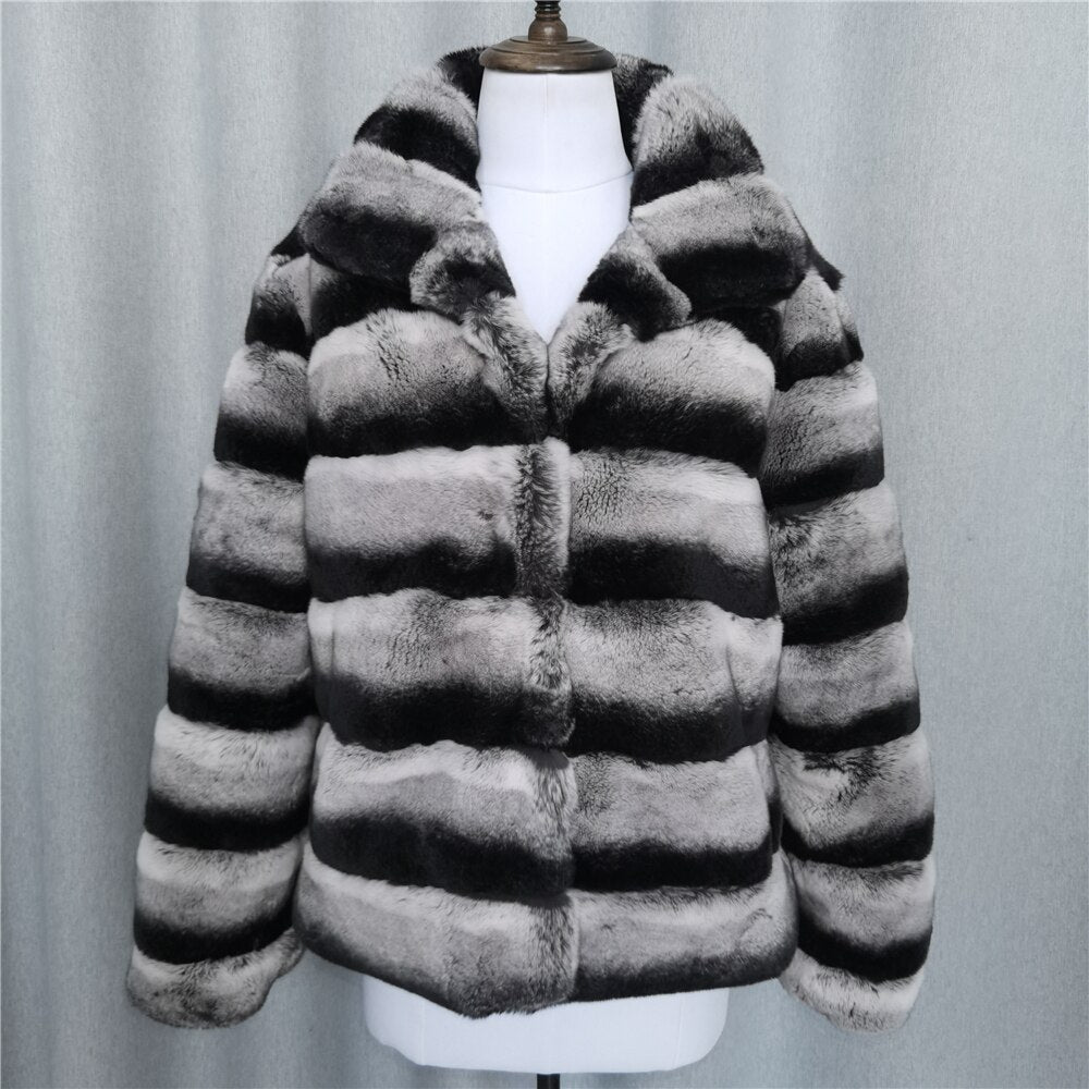 Classic Winter Real Fur Coat Genuine Real Rex Rabbit Fur Coats With Lapel Natural Rex Rabbit Fur Jackets Women Coats - - DYAVOR®