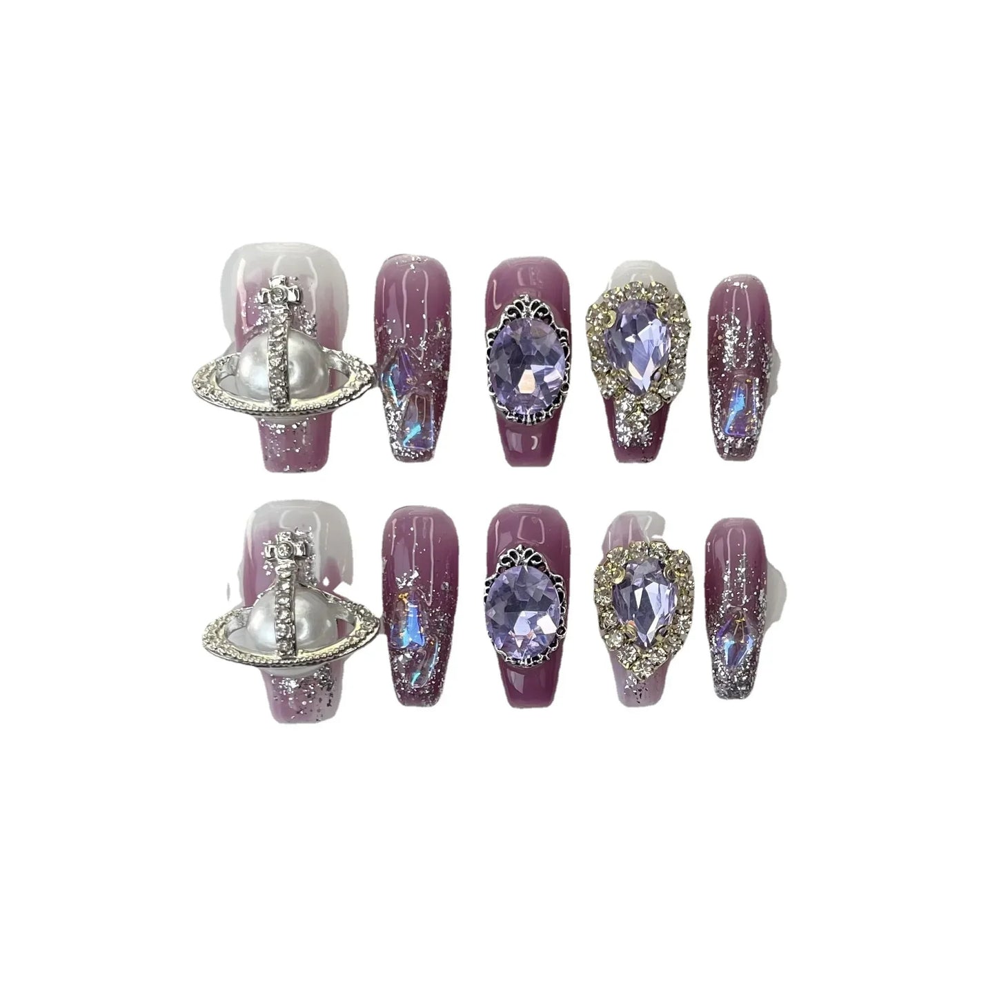 10Pcs Purple Ballerina Handmade Press On Nails Diamonds Wearable False Nails Decoration Rhinestones Full Cover Fake Nails Tips - - DYAVOR®