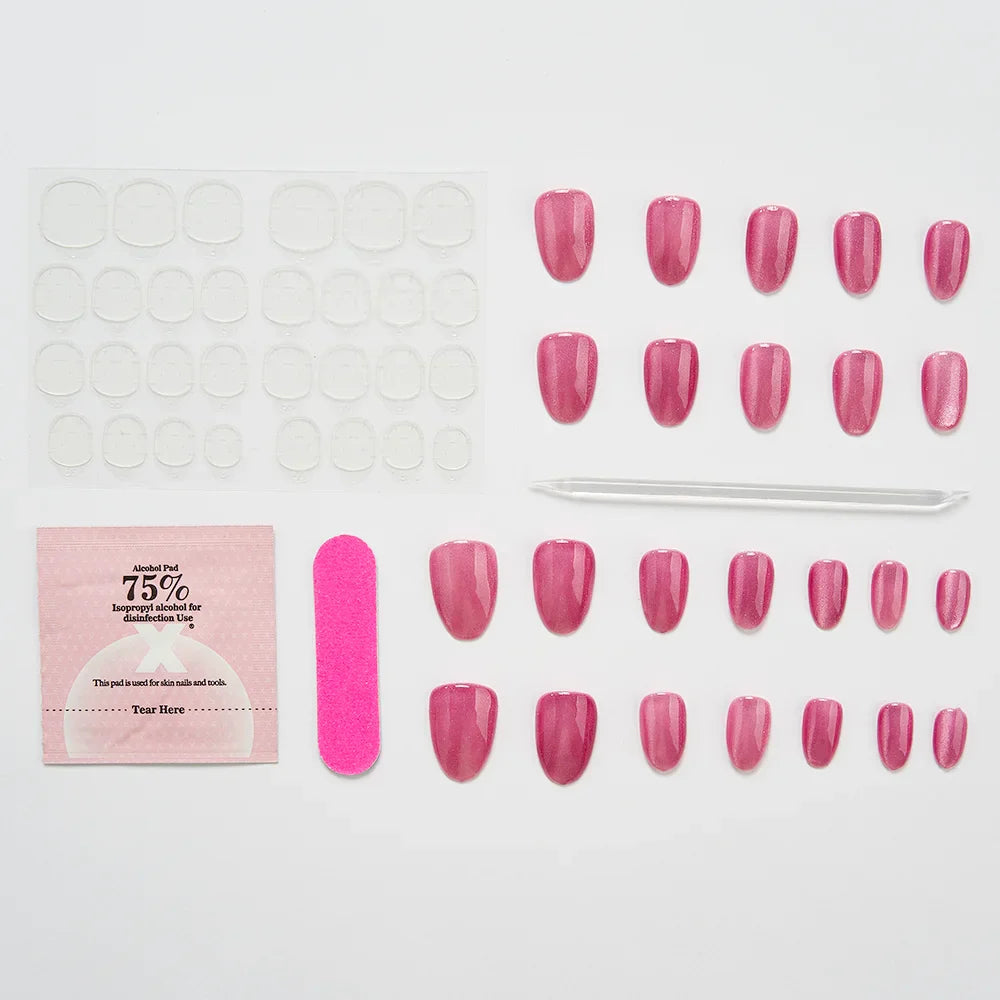 False Nails Set Short Press on False French Cat's Eye Style Nails Art Diamond Finished Fake Nails with Glue Stick-on - - DYAVOR®