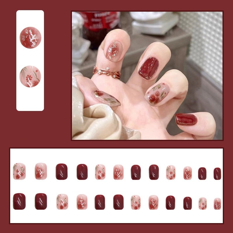 Floral Press On Nails - - DYAVOR®