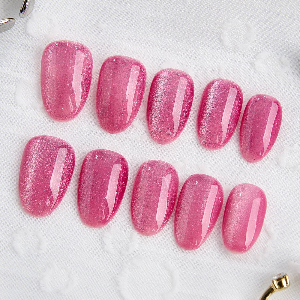 False Nails Set Short Press on False French Cat's Eye Style Nails Art Diamond Finished Fake Nails with Glue Stick-on - - DYAVOR®