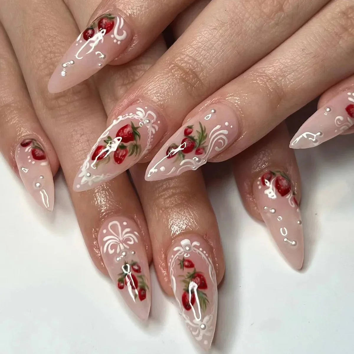 24Pcs French Almond False Nails Glitter with Rhinestones Wearable Fake Nails Artificial Simple Full Cover Press on Nails Tips - - DYAVOR®