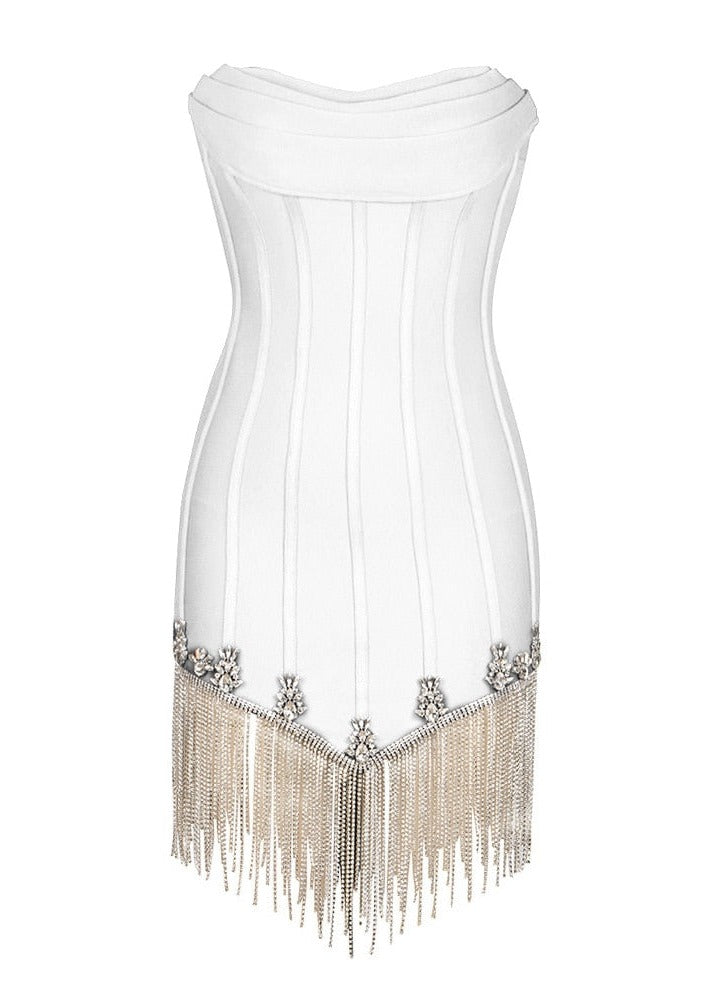 Corset Mini White Dress with Rhinestone Threads - - DYAVOR®