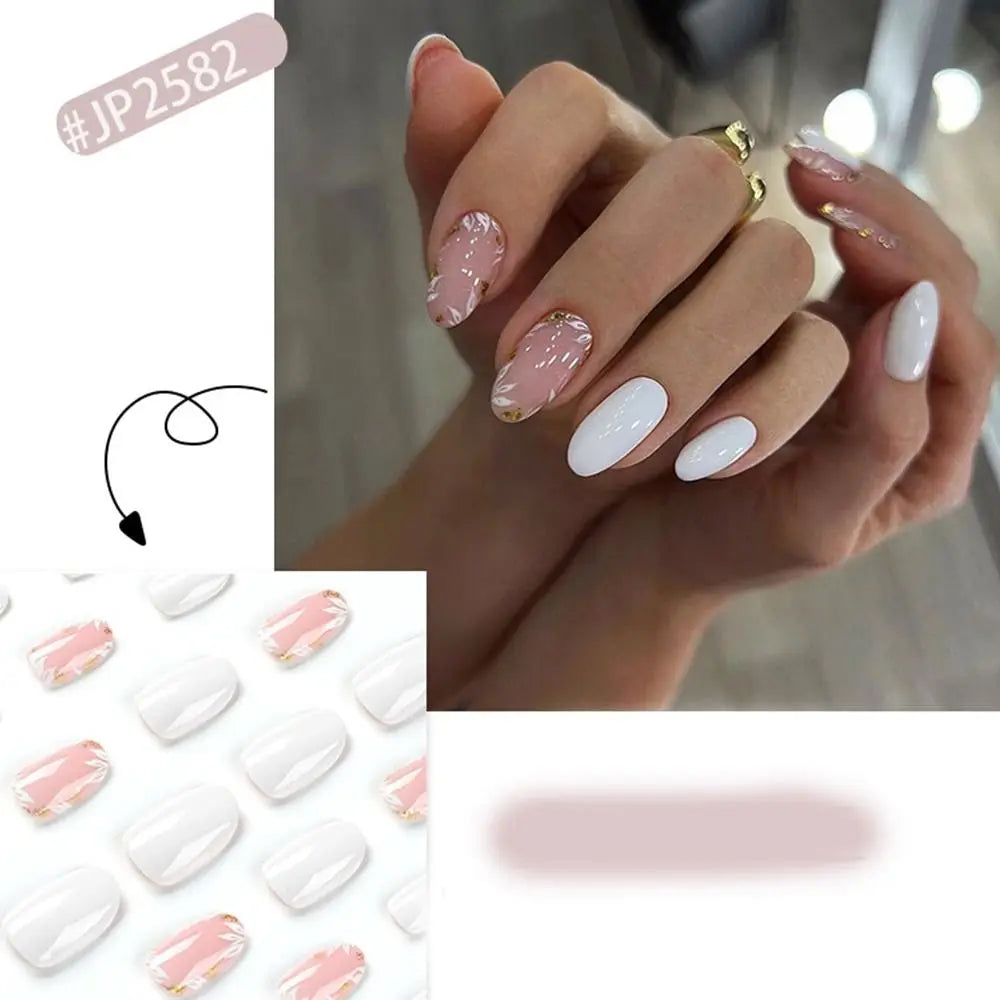 French False Nails Manicure Long Oval Solid Color Nail Tips Simple Detachable Press on Nails Women - - DYAVOR®