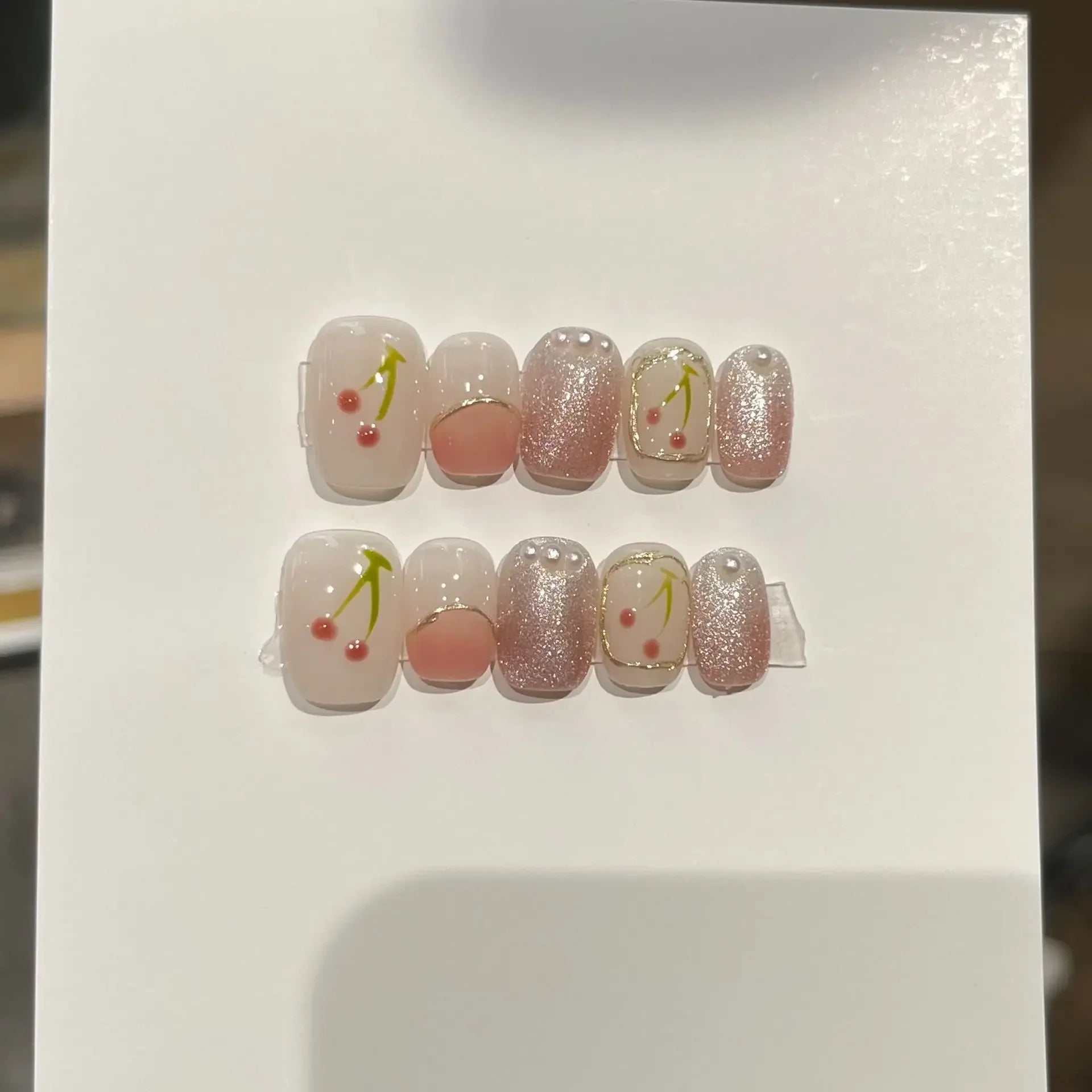 10Pcs Shiny Handmade Press On Nails Short Ballerina Artificial Full Cover Cat Eye Rose Design Fake Nails Wearable Manicure Nails -  - DYAVOR®