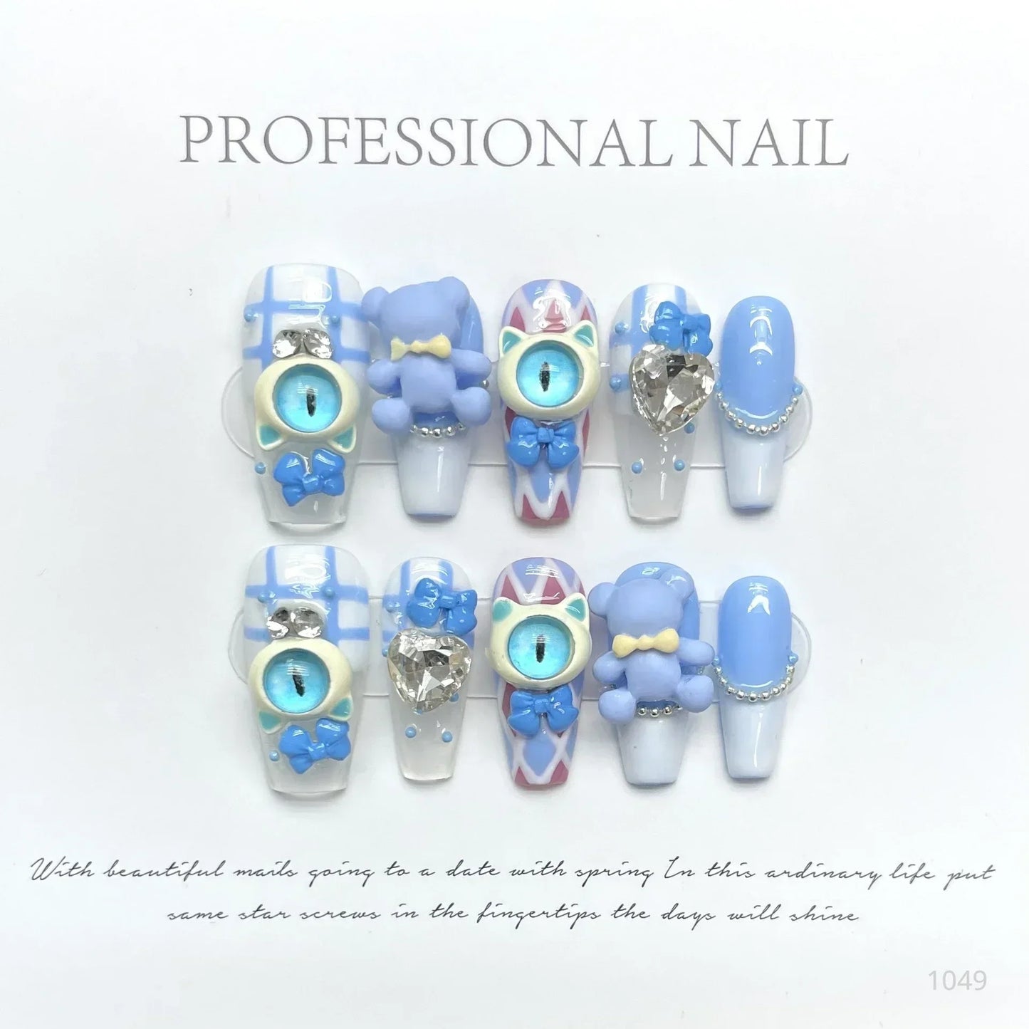 10Pcs Handmade Press On Nails with Eye Little Monster Design Wearable Manicure False Nails Decoration Full Cover Nail Tips Art - - DYAVOR®