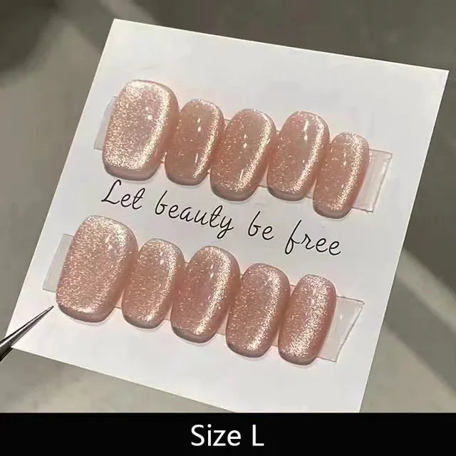 10 pcs Handmade Fake Nail Detachable Short Style Cat Eyes False Nails Tips Reusable Press On Nails Coffin Manicure Art - - DYAVOR®