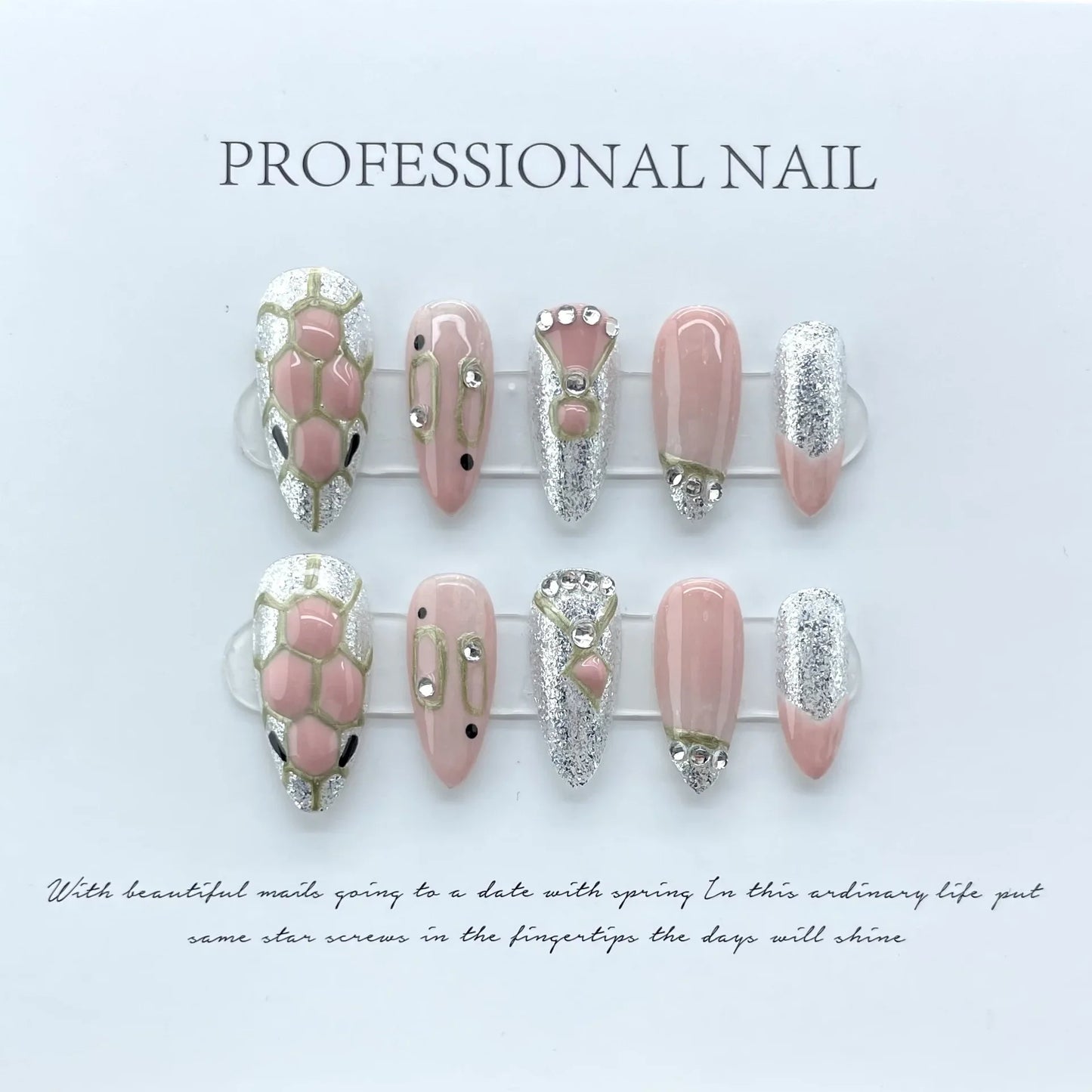 10Pcs Red Handmade Almond Press On Nails Ballerina Flower with Rhinestones Wearable False Nails Decoration Fake Nails Tips Art - - DYAVOR®