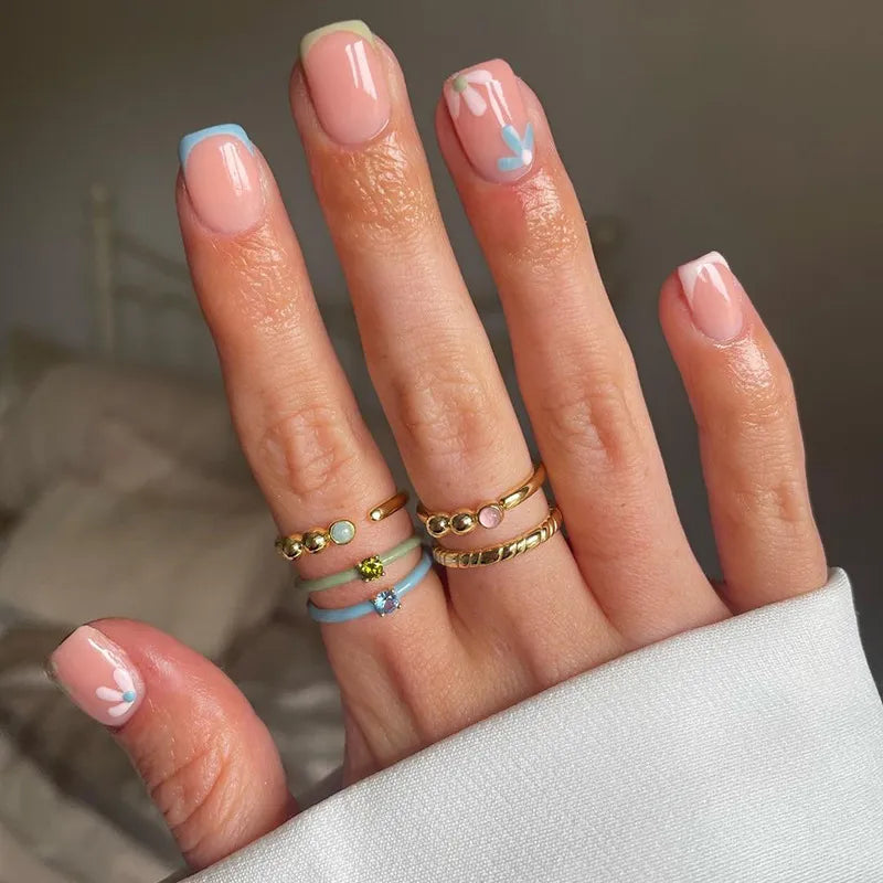 24pcs Colorful Almond Shaped Fake Nails Detachable Press On False Nails Tips French Full Cover False Nails French Manicure tools - - DYAVOR®