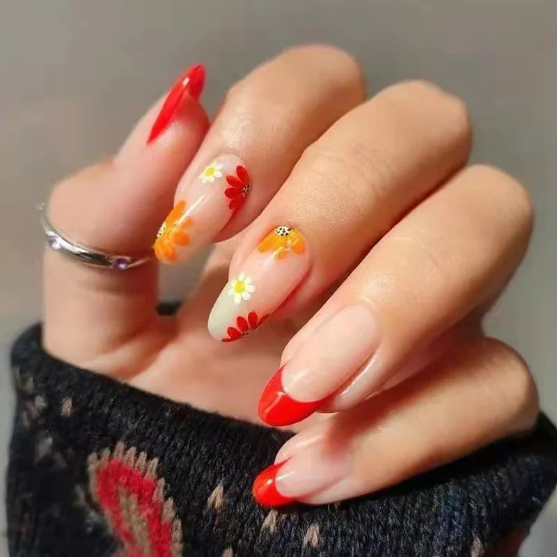 24Pcs/Set Almond Gradient Press On Nail Art Wearable Fake Nails Pointed Simple Ballet Coffin Reusable False Nails Tips Finished - - DYAVOR®