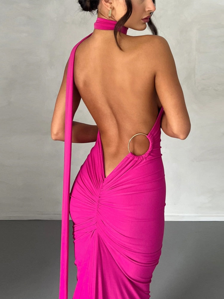 Draped Maxi Dress with Asymmetrical Neckline - - DYAVOR®
