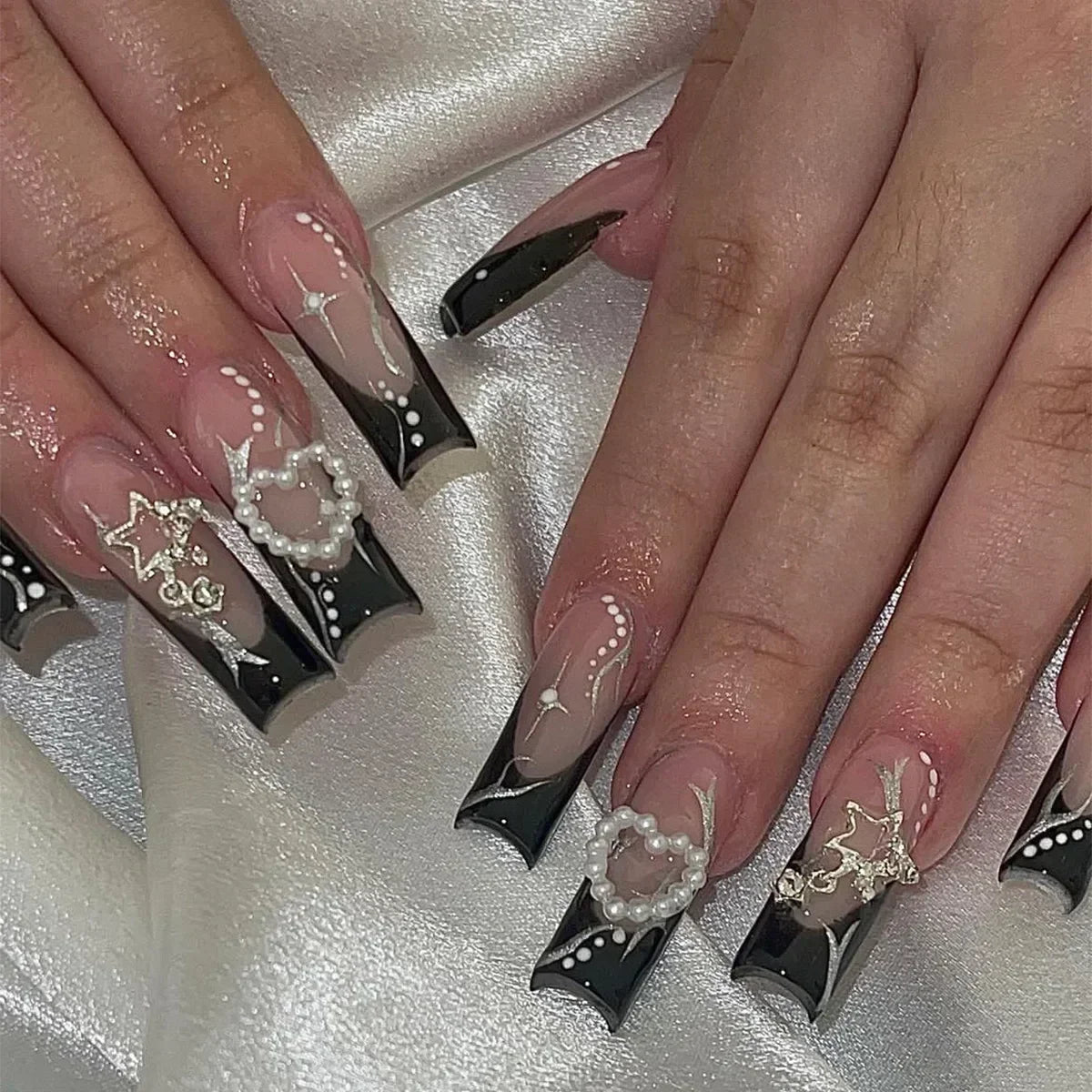 24Pcs Pink Bow Design False Nails Long Ballet Press on Nails with Pearl Wearable Coffin Fake Nails French Square Finger Nail - - DYAVOR®