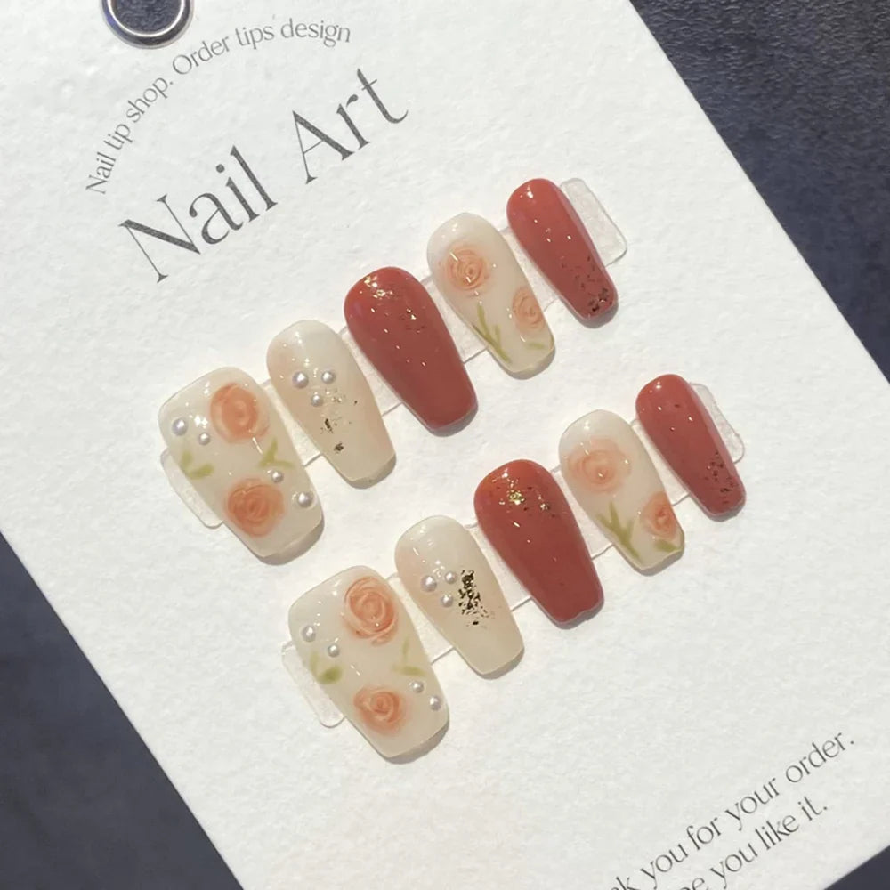 Handmade Almond Press on Nails Korean Hand Paint Reusable Adhesive False Nails with Design Acrylic Artificial Manicure for Girls - - DYAVOR®