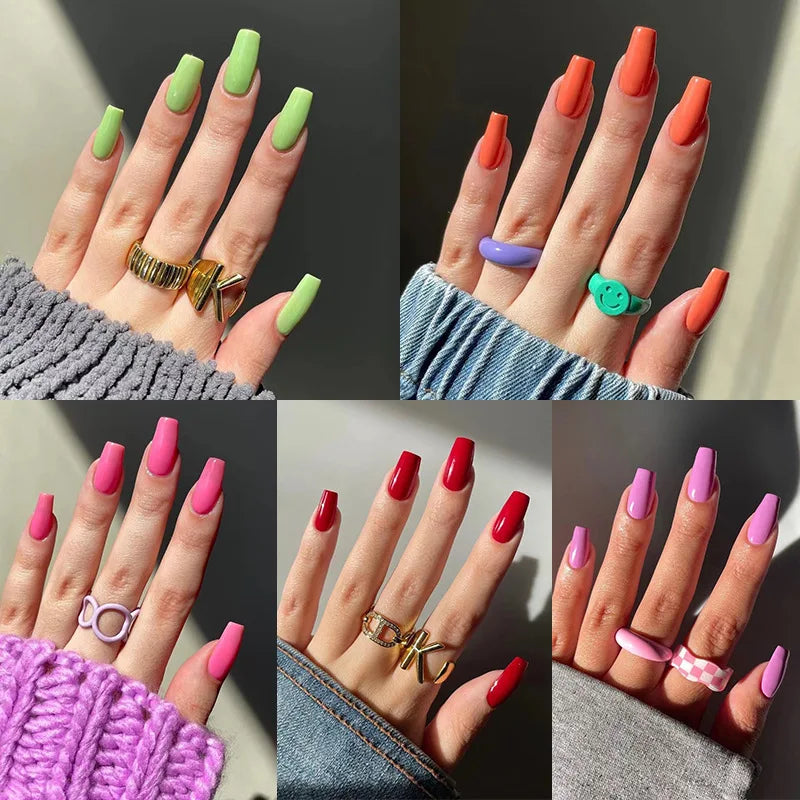 24pcs Nude Red Fake Nails Short Ballet Simple Press On Nail Tips Detachable Full Cover False Nail Art Finished Nails Decorations - - DYAVOR®