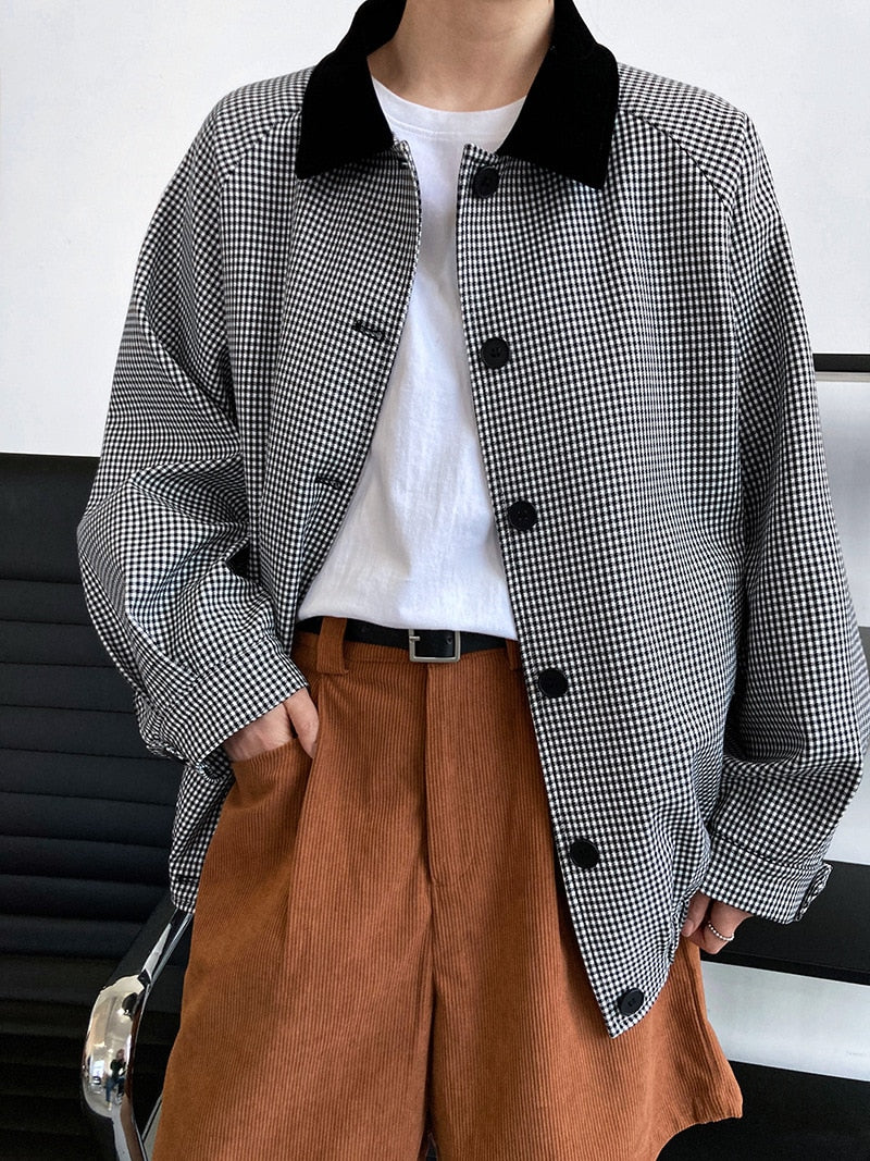 American style retro bird check small lapel velvet patchwork jacket jacket women's casual fashion top - - DYAVOR®