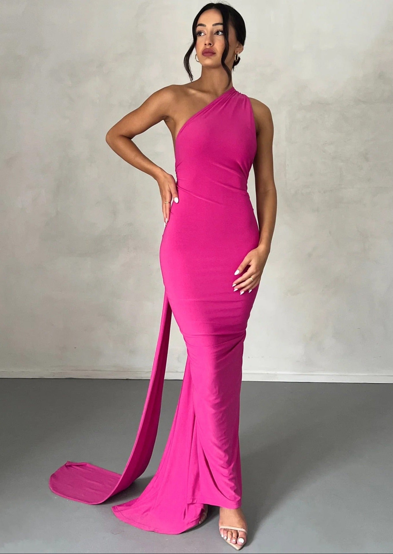 Draped Maxi Dress with Asymmetrical Neckline - - DYAVOR®