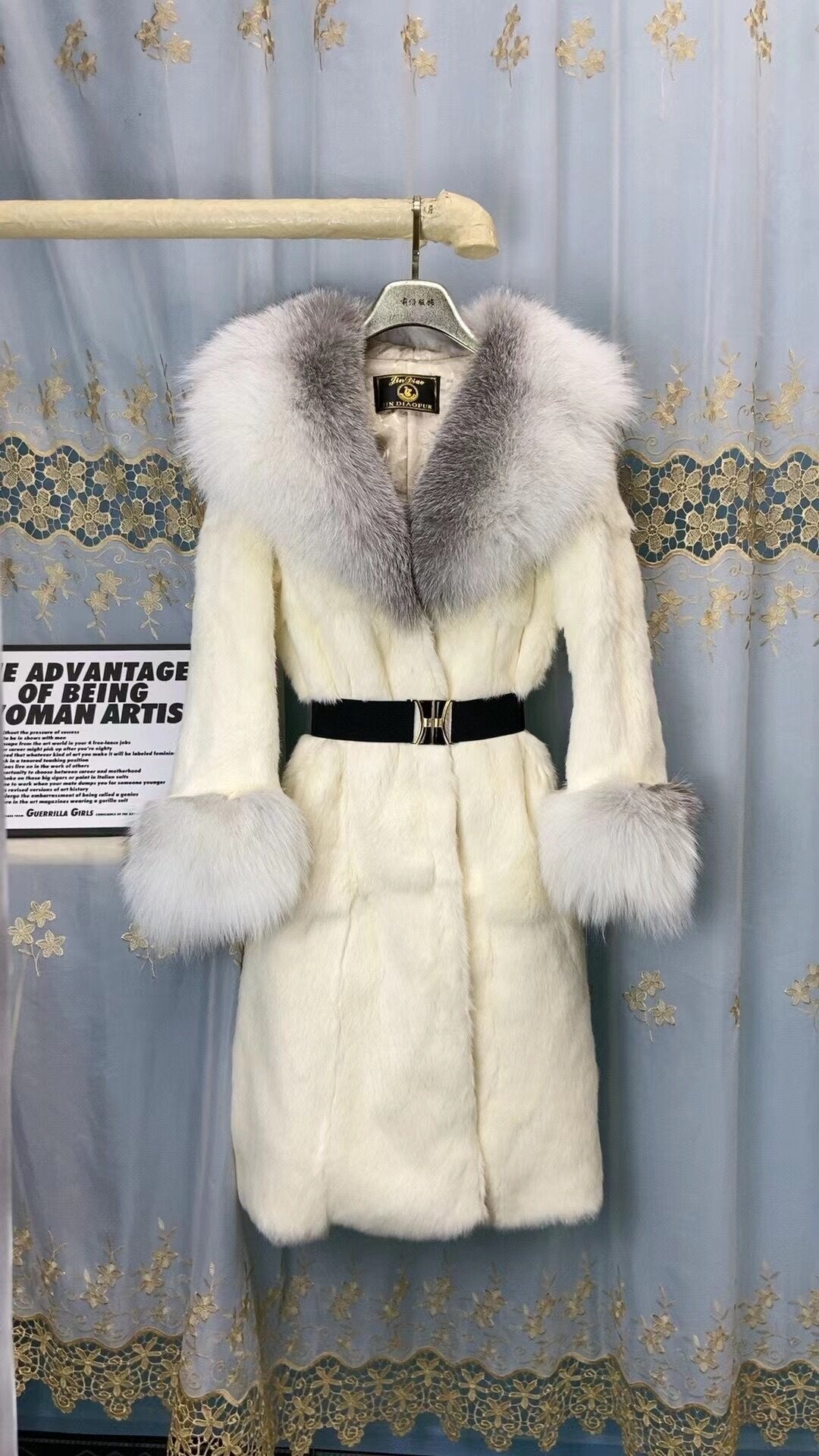 Women Real Rex Rabbit Fur Coats With Fox Lapel Collar Natural Whole Skin Genuine Fur Long Jackets Overcoat Winter - - DYAVOR®
