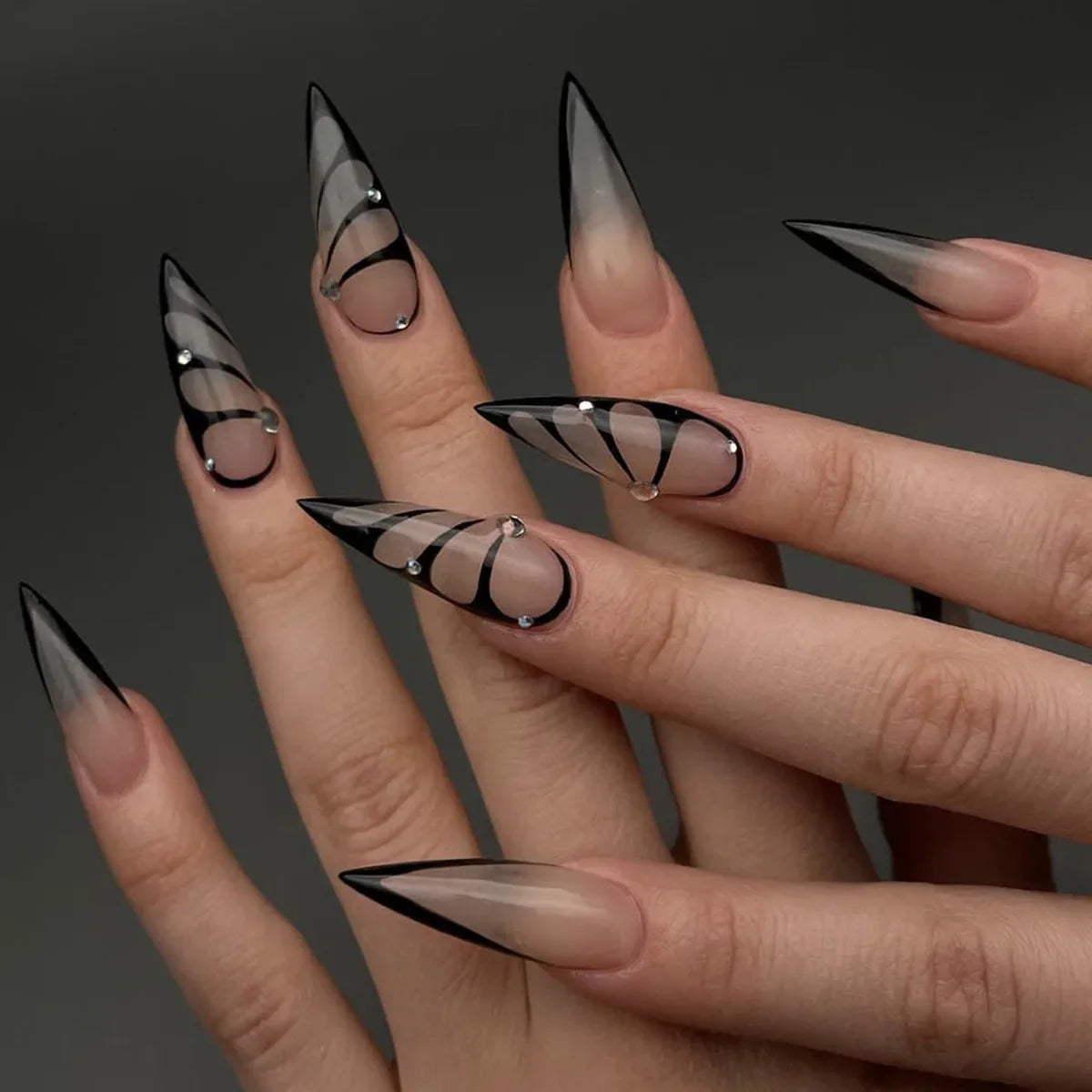24Pcs Extra Long Stiletto False Nails Pointy French Fake Nails Glitter Detachable Almond Press on Nails Full Cover Nail Tips - - DYAVOR®