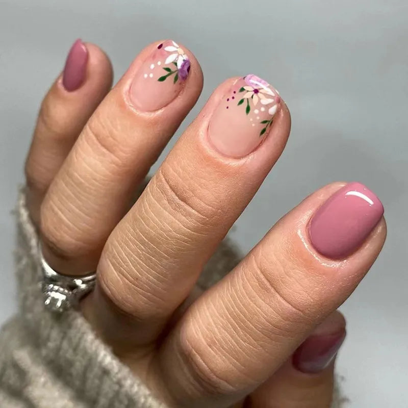 24pcs Colorful Almond Shaped Fake Nails Detachable Press On False Nails Tips French Full Cover False Nails French Manicure tools