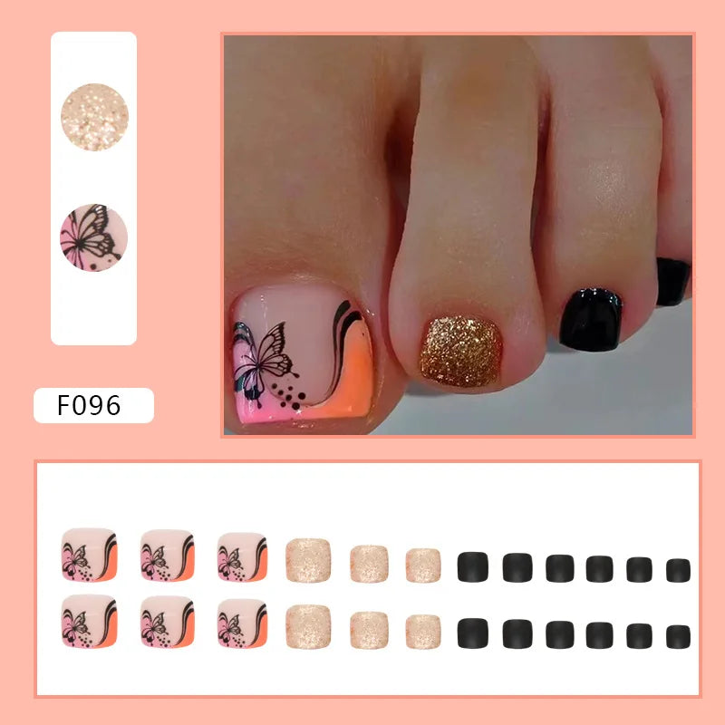 24pcs Wearable White-Edged French Manicure Toenails Full Cover Press On Fake Toenails DIY Artificial Acrylic False Toenails