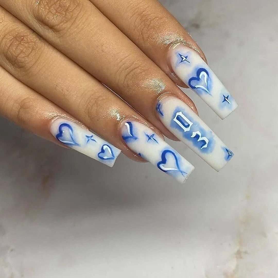 24Pcs Long Coffin False Nails Glitter Fake Nail with Rhinestones Press on Nails Full Cover Nail Tips Detachable Fake Fingernails