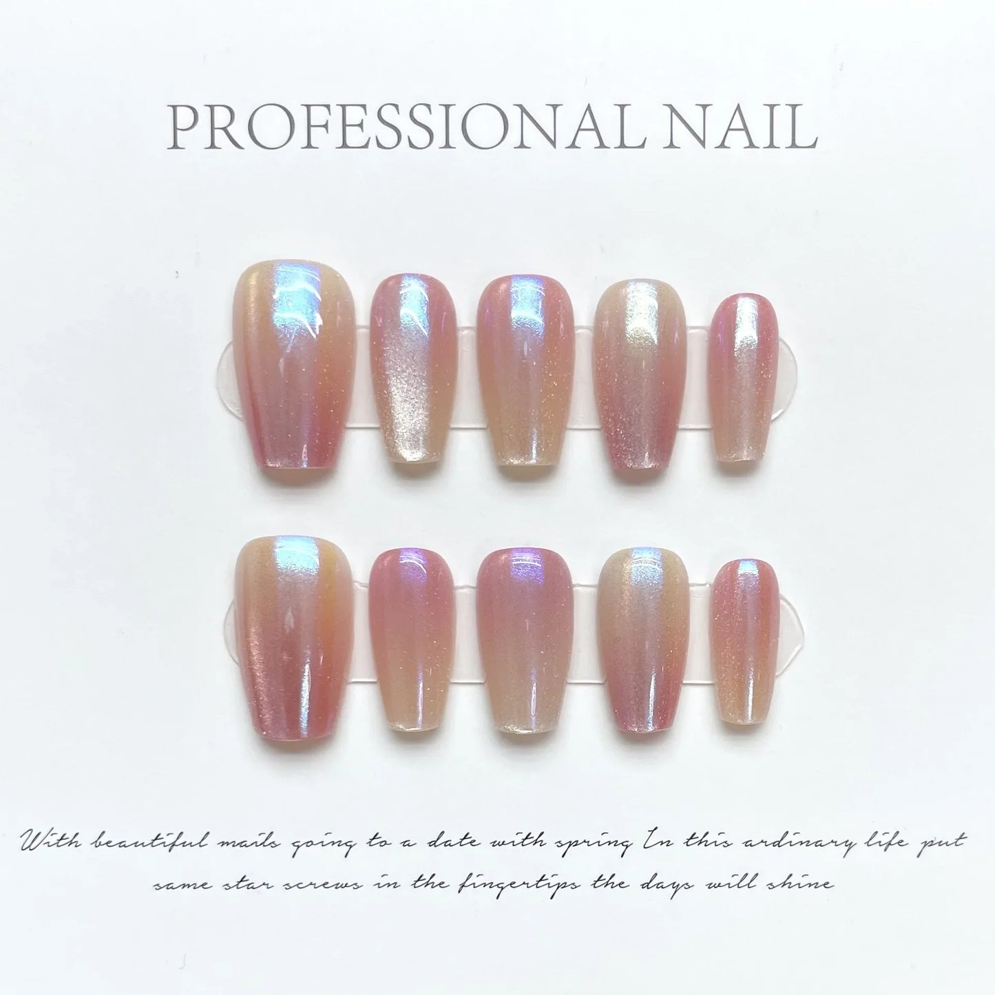 10Pcs Glitter French Handmade Fake Nails Long Ballet Nail Tips Pink Finished Press on Nails Coffin Reusable False Nails Wearable - - DYAVOR®