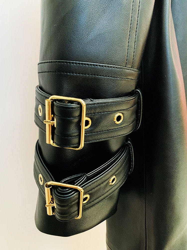 Leather Long Trench Over Coat - Trench Coat - DYAVOR®