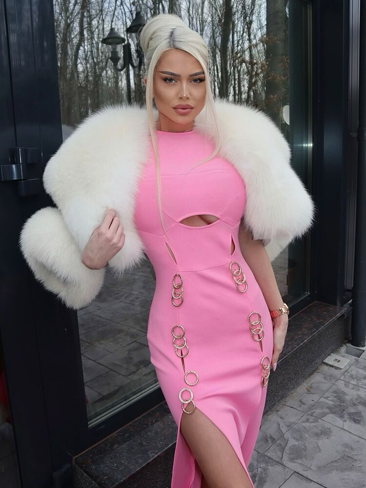 Pink Maxi Dress with Front Slits - - DYAVOR®