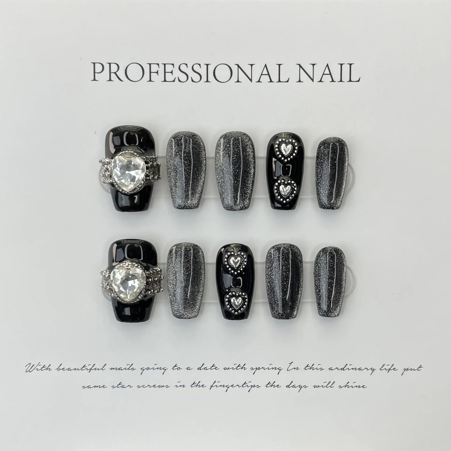 False nails, black handmade rhinestone nail, butterfly design, beautiful women's artificial wearing nails, reusable - - DYAVOR®