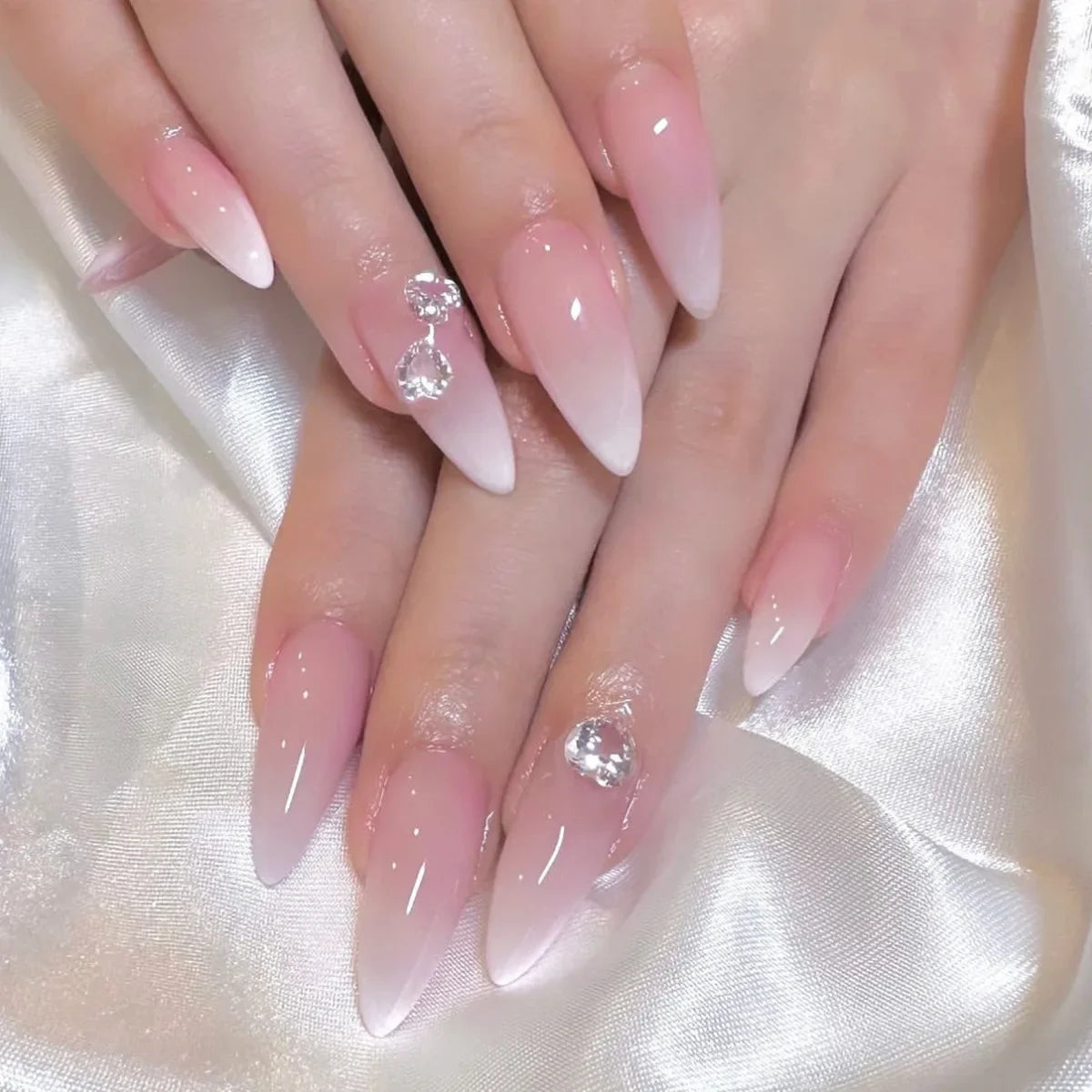 24Pcs Frosting False Nail almond with Golden Glitter Designs French Rhinestone Manicure Stiletto Fake Nails Set Press on Nails - - DYAVOR®