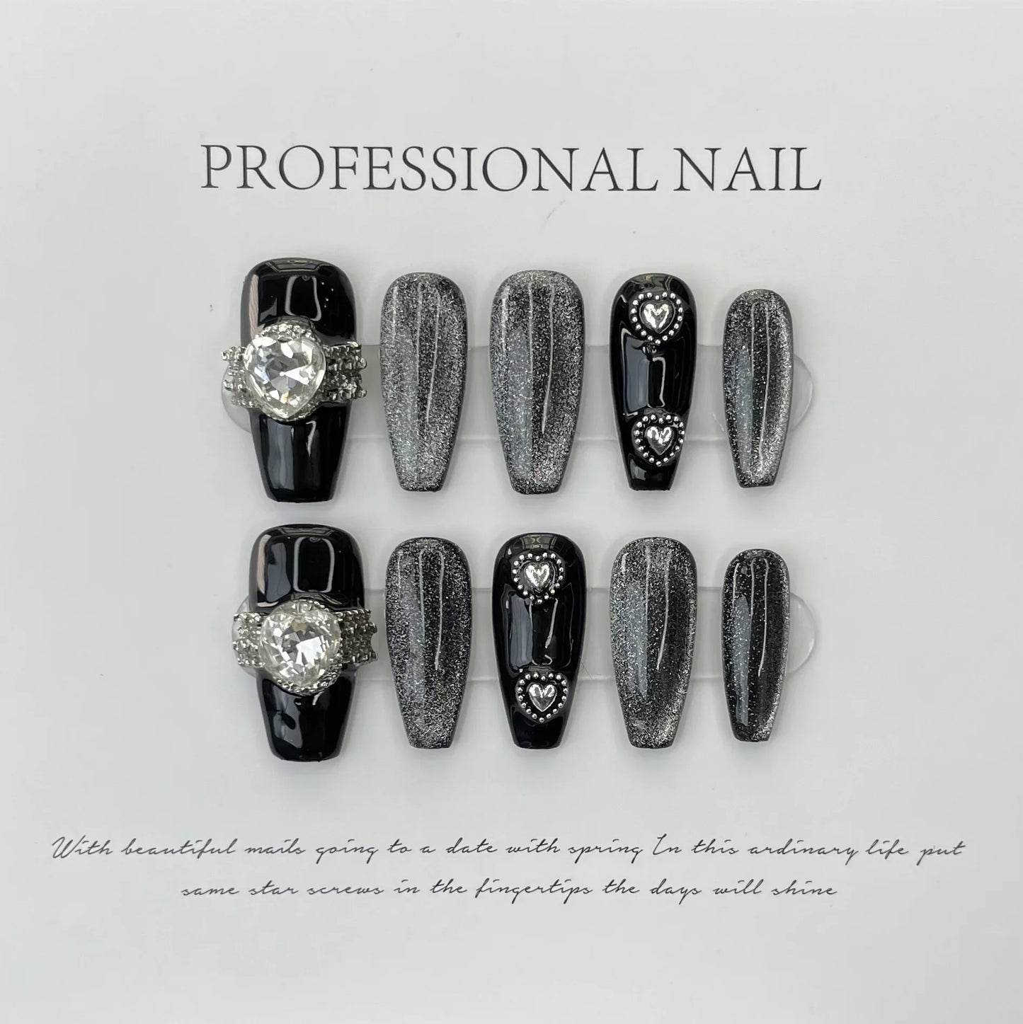 False nails, black handmade rhinestone nail, butterfly design, beautiful women's artificial wearing nails, reusable - - DYAVOR®
