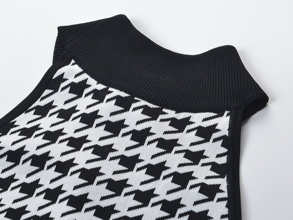 Houndstooth Pattern Knit Dress - - DYAVOR®