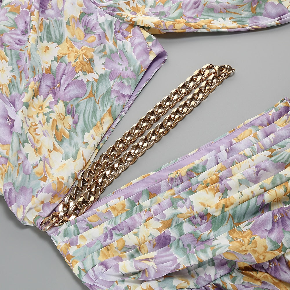 Asymmetrical Purple Floral Maxi Dress - - DYAVOR®