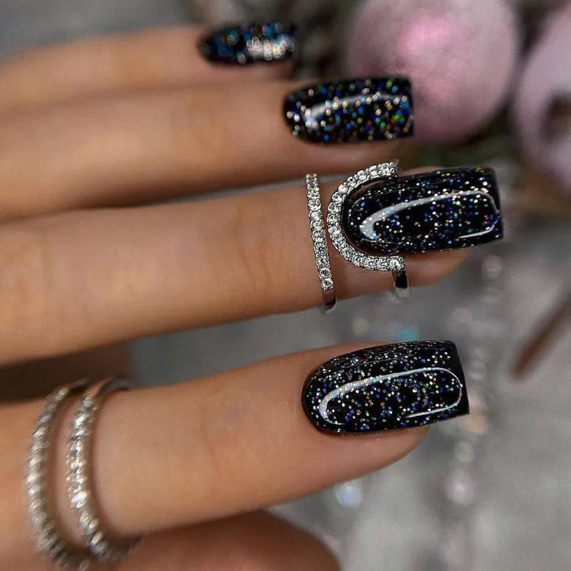 Press on Nails Black Butterfly French Fake Nails Rhinestone False Nail Patch Short Ballet Full Cover Artificial Art Nail Tip - - DYAVOR®