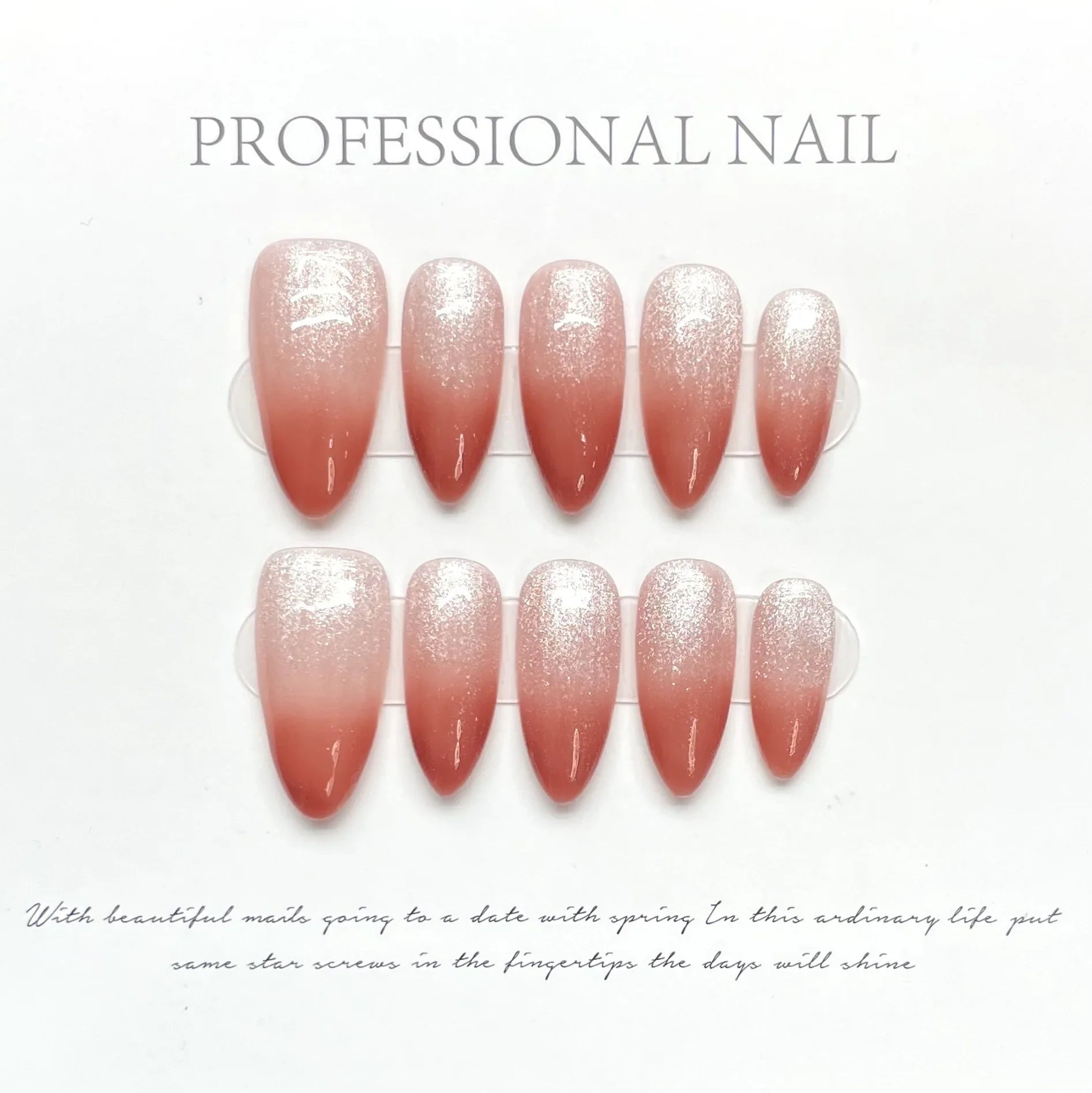 10pcs almond cat eyes handmade short press on nails full cover ballet stick on nails w designs diamond white acrylic nails tips -  - DYAVOR®