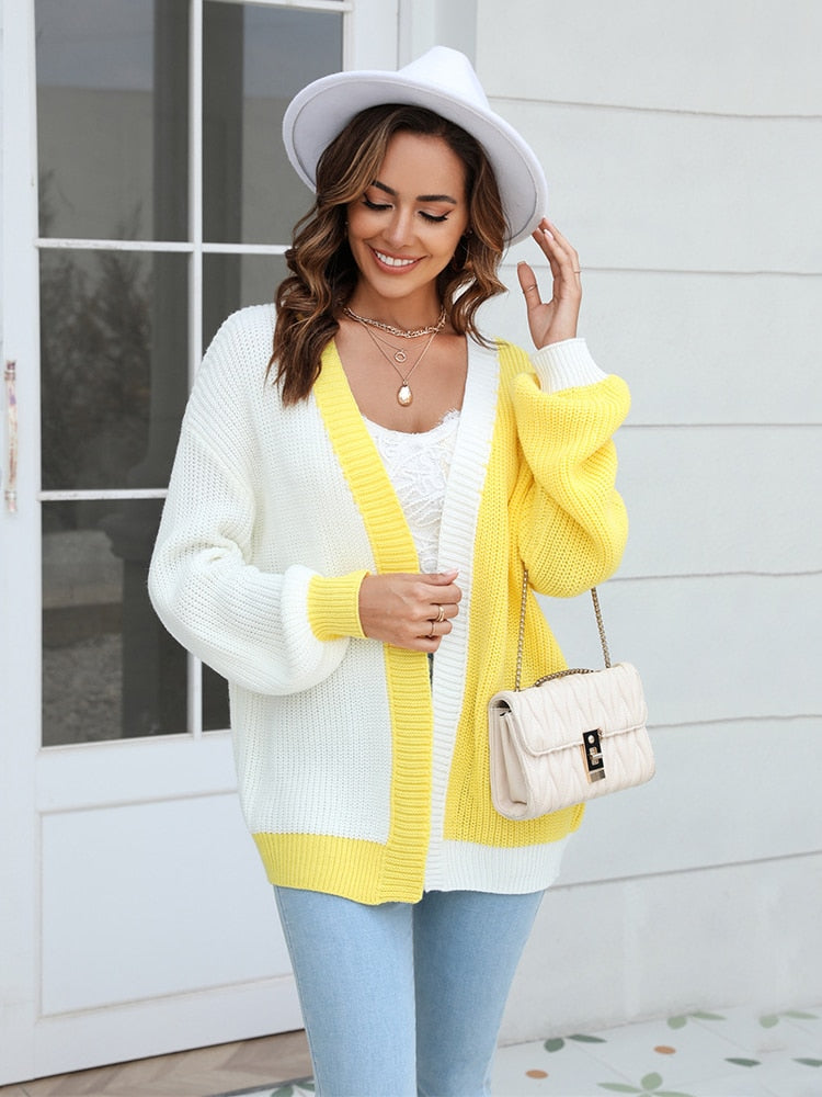 Fashion Women Sweaters 2023 New Color Matching Knitted Cardigan Fashion Loose Long Sleeve Sweater Coat Streetwear Knitwear Tops - - DYAVOR®