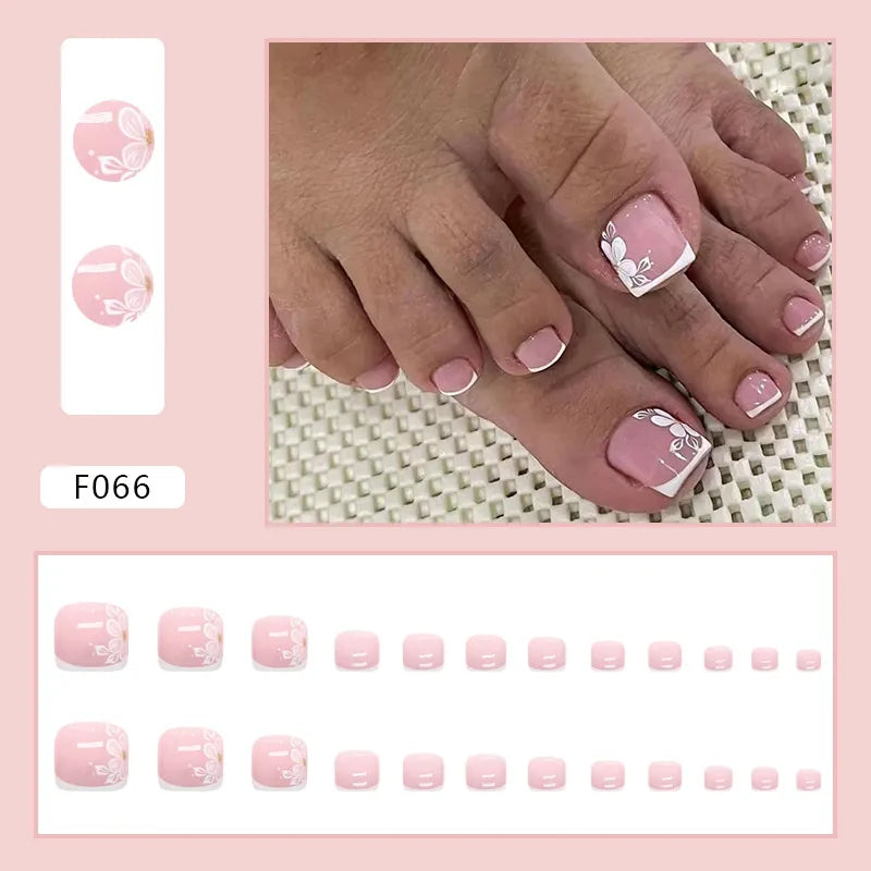 24pcs Wearable White-Edged French Manicure Toenails Full Cover Press On Fake Toenails DIY Artificial Acrylic False Toenails - - DYAVOR®
