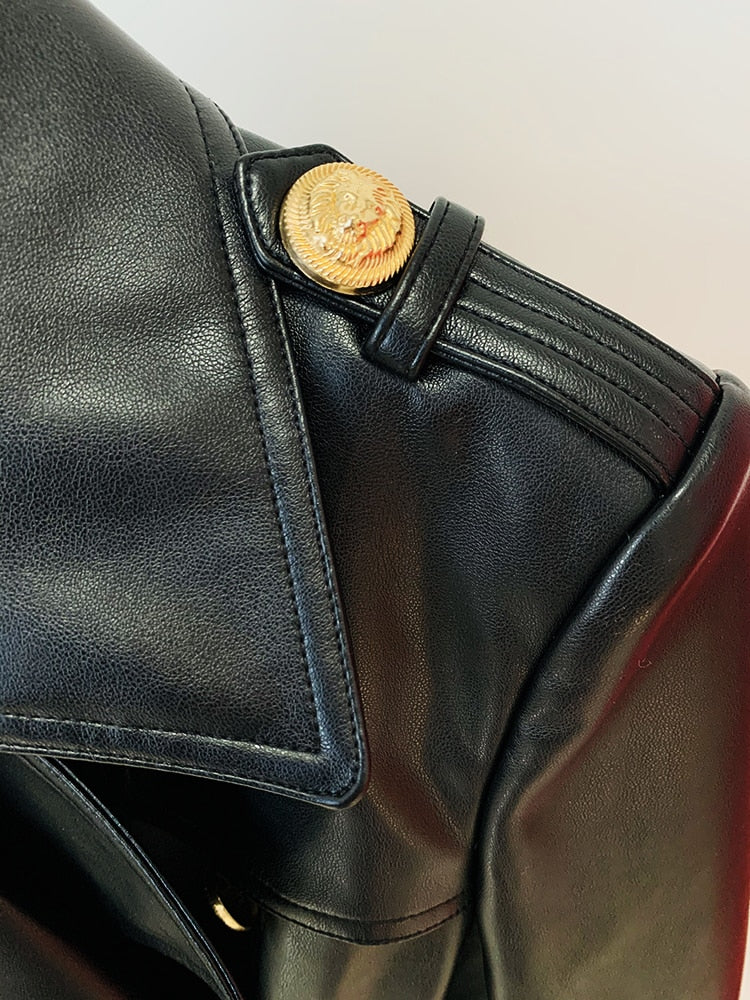 Leather Long Trench Over Coat - Trench Coat - DYAVOR®