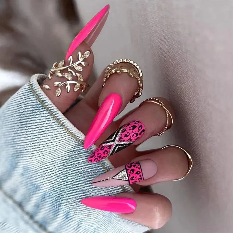 24Pcs Extra Long Stiletto False Nails Pointy French Fake Nails Glitter Detachable Almond Press on Nails Full Cover Nail Tips - - DYAVOR®