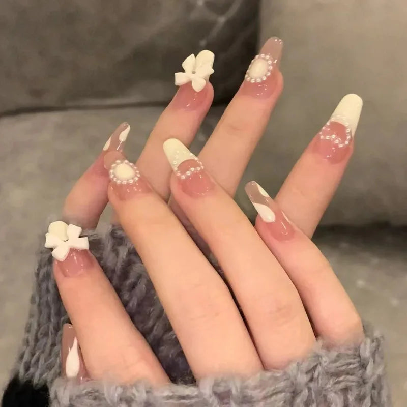24Pcs/Set Almond Gradient Press On Nail Art Wearable Fake Nails Pointed Simple Ballet Coffin Reusable False Nails Tips Finished
