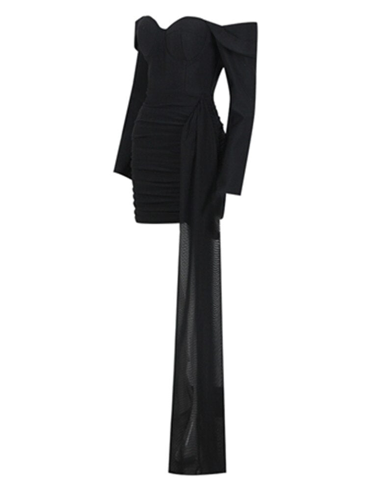 Train Side Black Mini Dress - - DYAVOR®