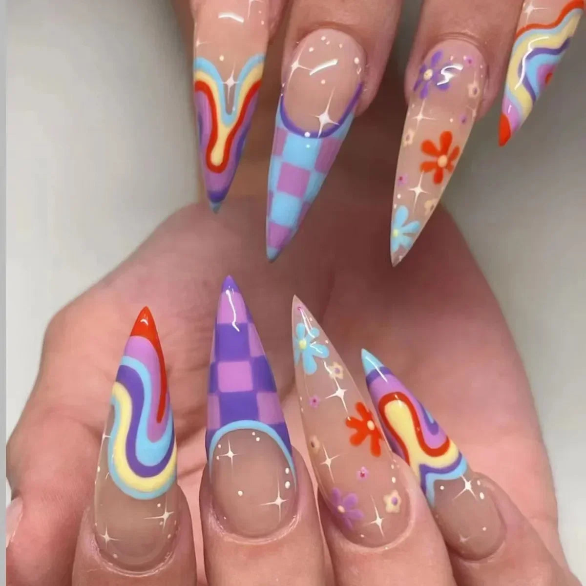 24Pcs French Almond False Nails Glitter with Rhinestones Wearable Fake Nails Artificial Simple Full Cover Press on Nails Tips - - DYAVOR®